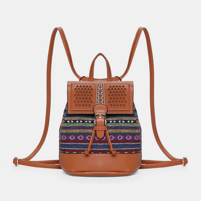 Gestikte Leren Rugzak en Schoudertas met Geometrisch Patroon-Handtassen-Calora-D - Navajo-Calora
