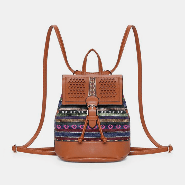 Gestikte Leren Rugzak en Schoudertas met Geometrisch Patroon-Handtassen-Calora-D - Navajo-Calora