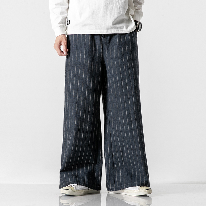 CALORA_ Gestreepte broek met rechte pijpen