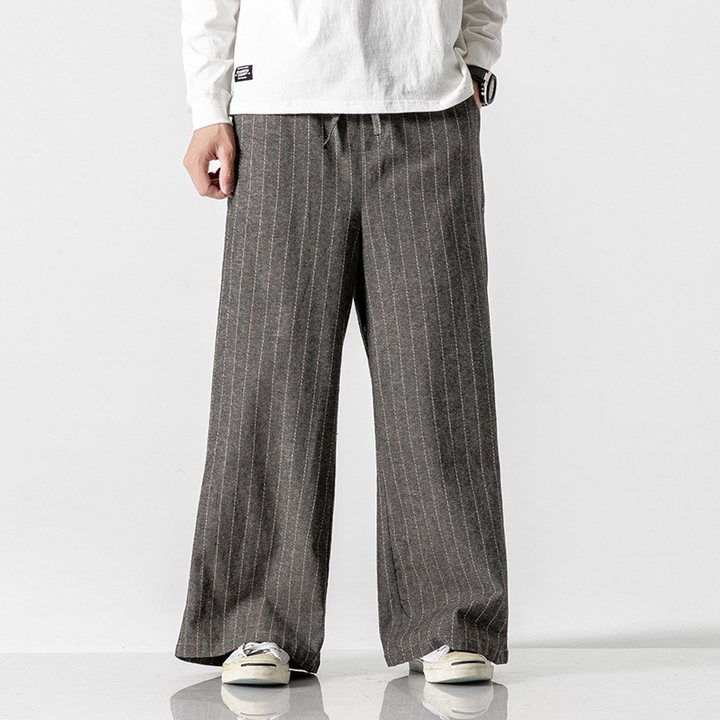 CALORA_ Gestreepte broek met rechte pijpen