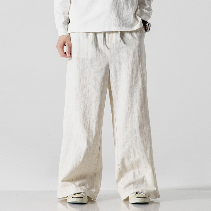 CALORA_ Gestreepte broek met rechte pijpen
