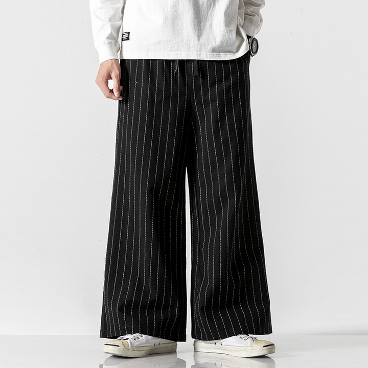 CALORA_ Gestreepte broek met rechte pijpen