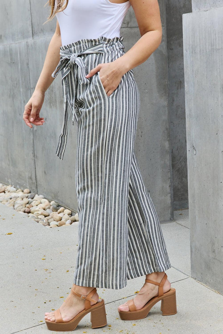 Gestreepte Culotte broek met paperbag taille-Wijde Broeken-Calora-S-Calora