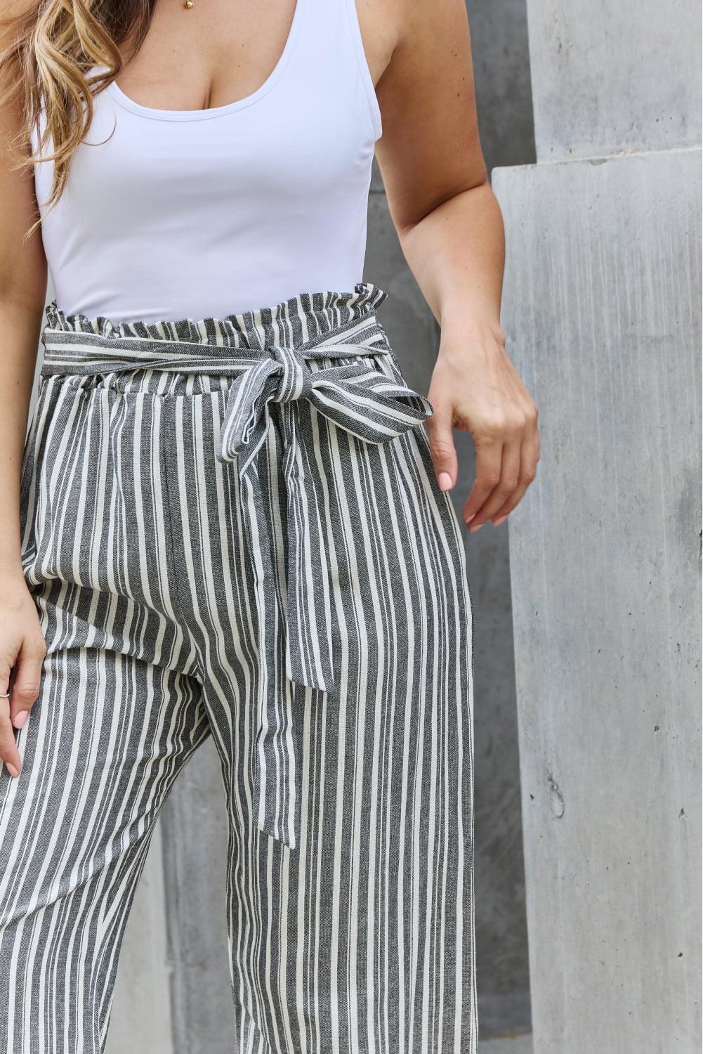 Gestreepte Culotte broek met paperbag taille-Wijde Broeken-Calora-S-Calora