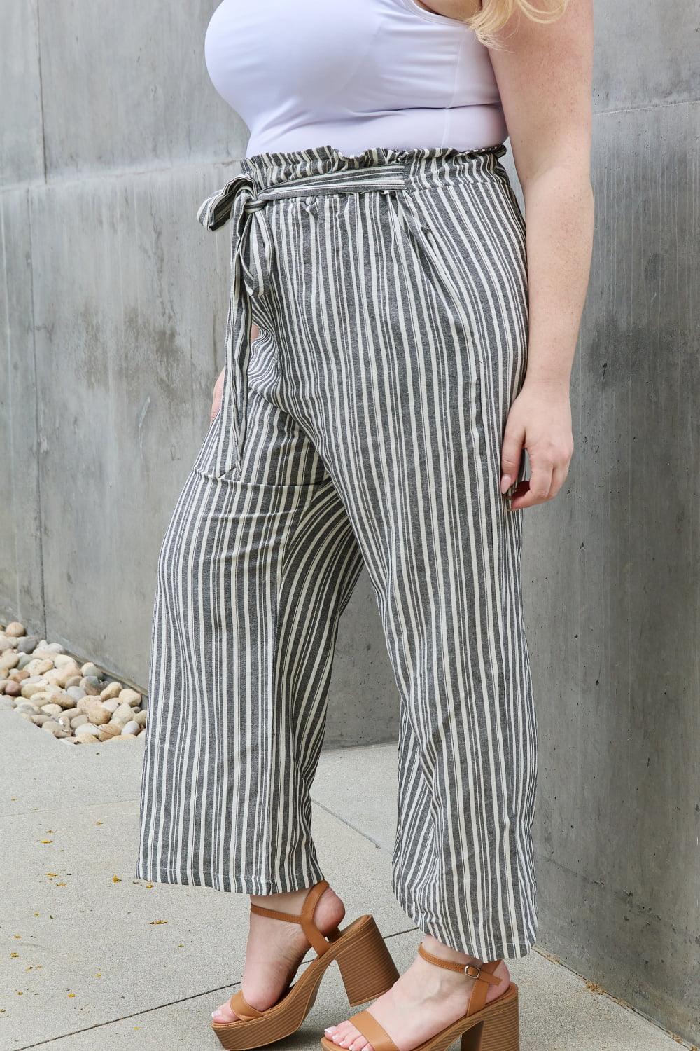 Gestreepte Culotte broek met paperbag taille-Wijde Broeken-Calora-S-Calora
