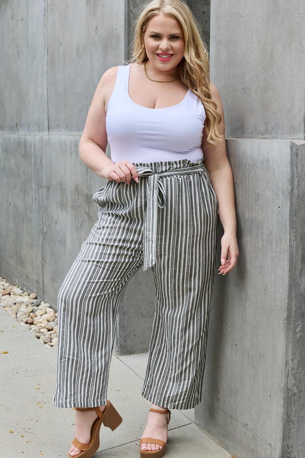 Gestreepte Culotte broek met paperbag taille-Wijde Broeken-Calora-S-Calora