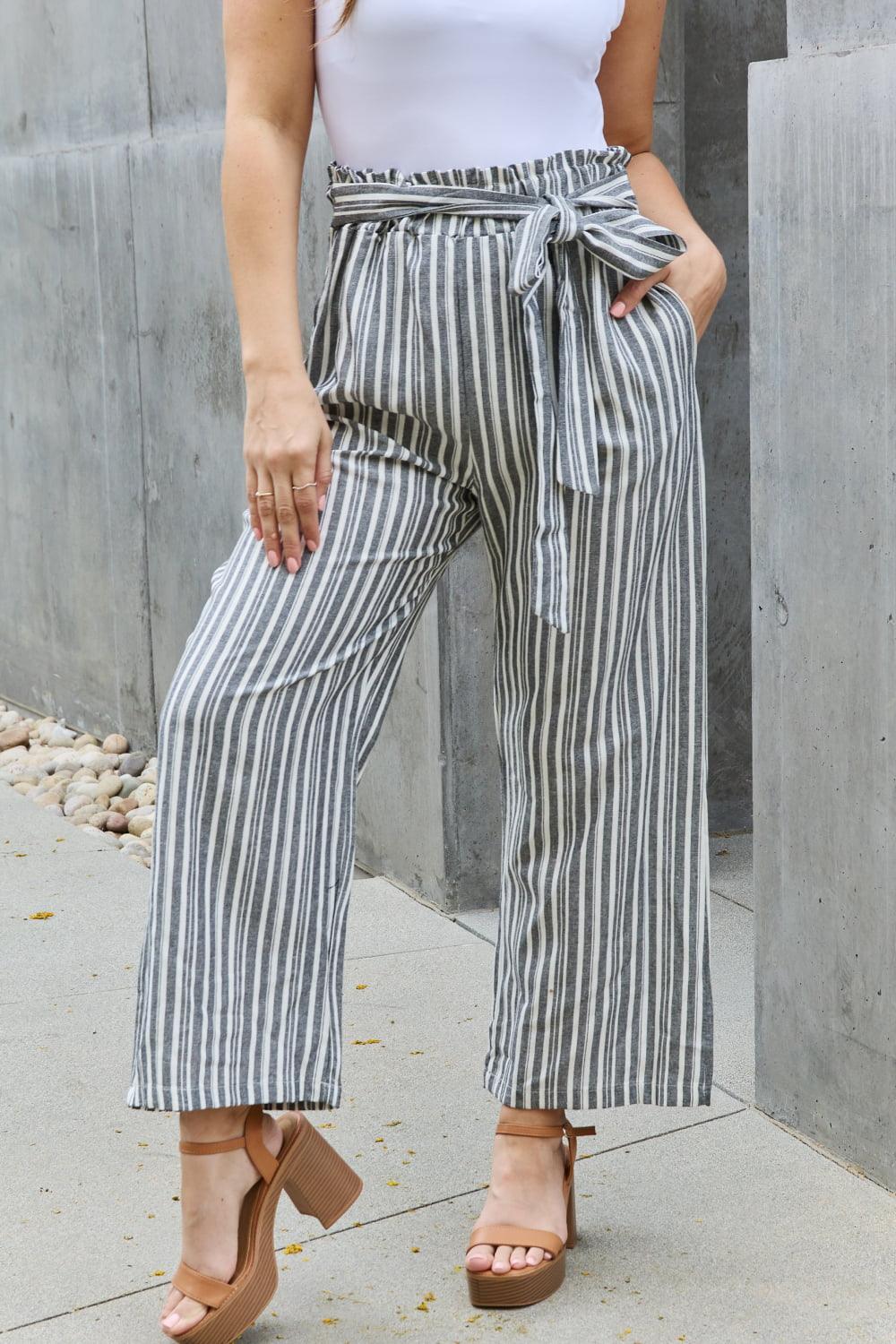 Gestreepte Culotte broek met paperbag taille-Wijde Broeken-Calora-S-Calora
