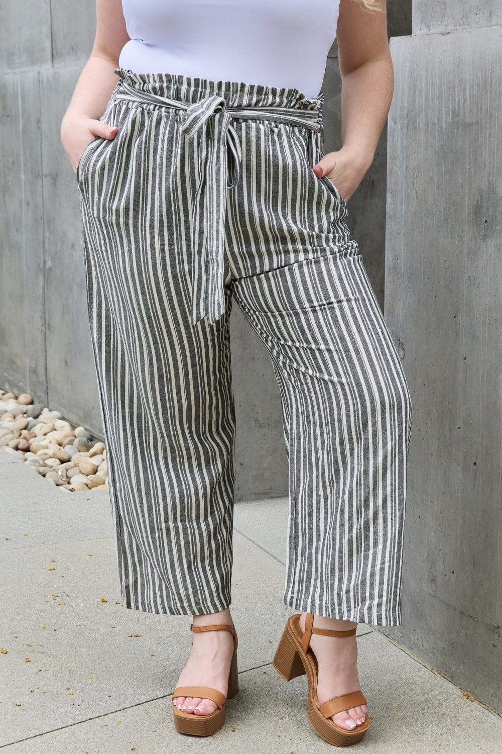 Gestreepte culottebroek met paperbag taille-Wijde Broeken-Calora-Streep-S-Calora