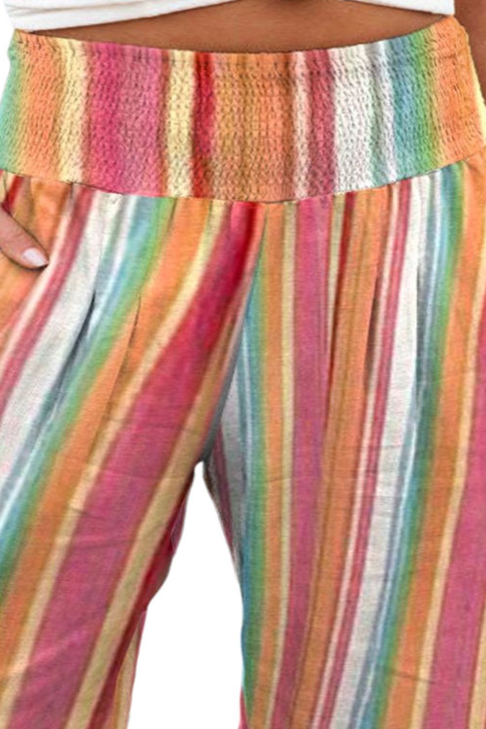 Gestreepte Kleuren Broek met wijde pijpen in grote maten-Wijde Broeken-Calora-Mandarijn-XL-Calora