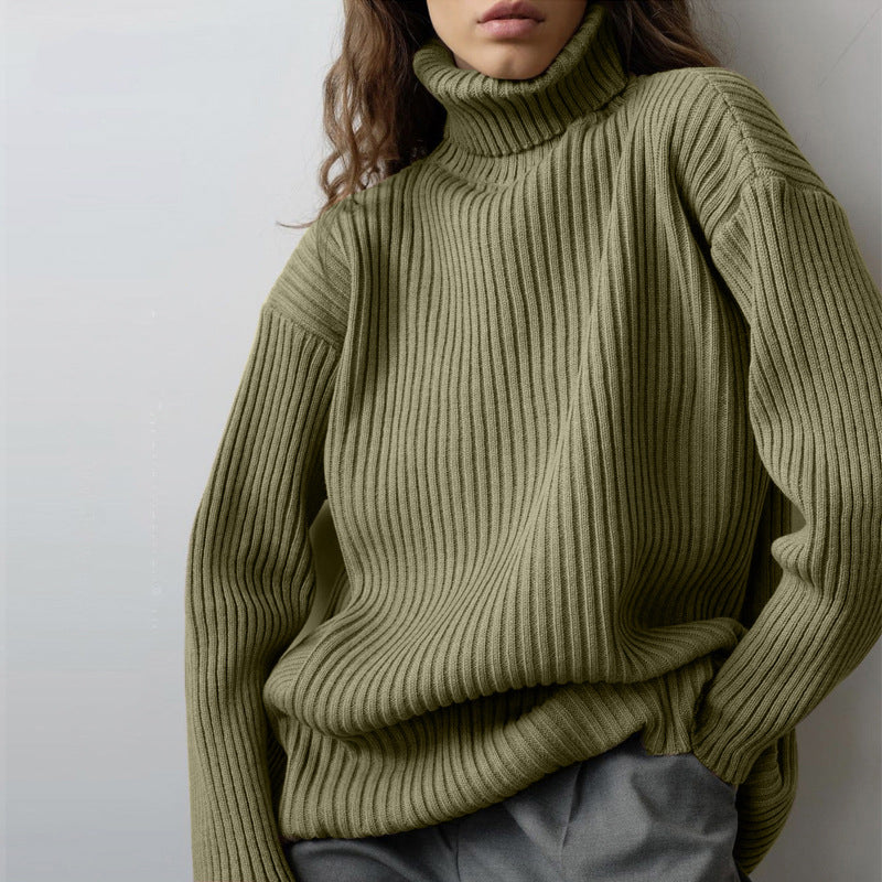 CALORA_ Gestreepte Midi Rok en Warme Coltrui Set voor Dames