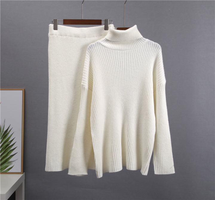CALORA_ Gestreepte Midi Rok en Warme Coltrui Set voor Dames