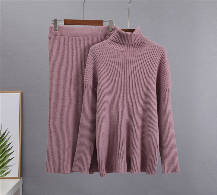CALORA_ Gestreepte Midi Rok en Warme Coltrui Set voor Dames