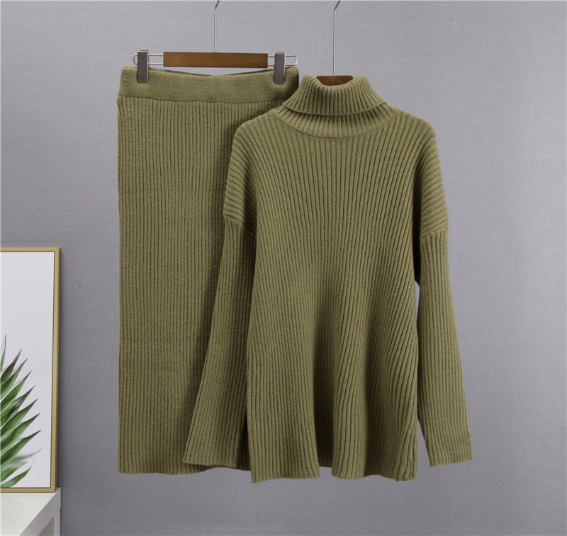 CALORA_ Gestreepte Midi Rok en Warme Coltrui Set voor Dames
