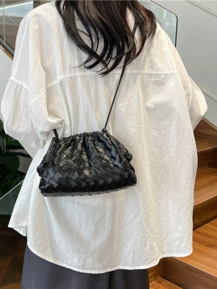 CALORA_ Gestreepte Vegan Leren Handtas Dames Met Koord Sluiting En Crossbody Band