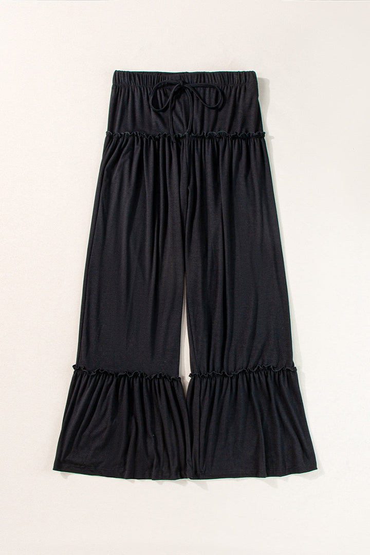Gestrikte, Geplooide Bootcut Broek-Wijde Broeken-Calora-Zwart-S-Calora