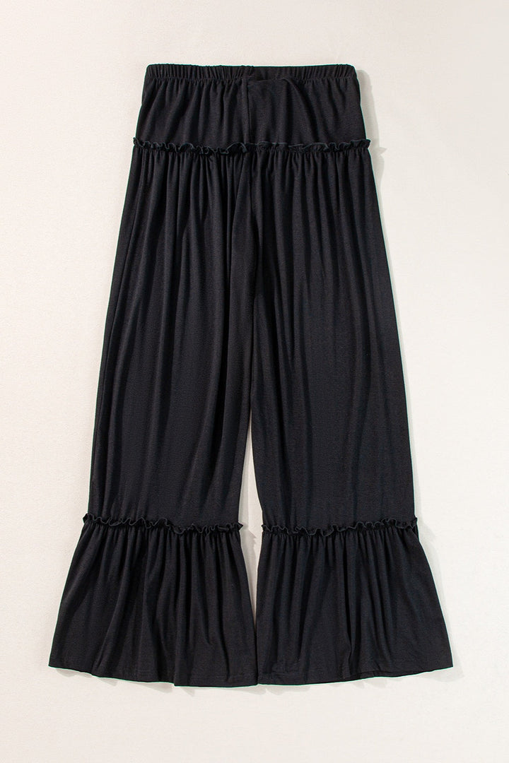 Gestrikte, Geplooide Bootcut Broek-Wijde Broeken-Calora-Zwart-S-Calora
