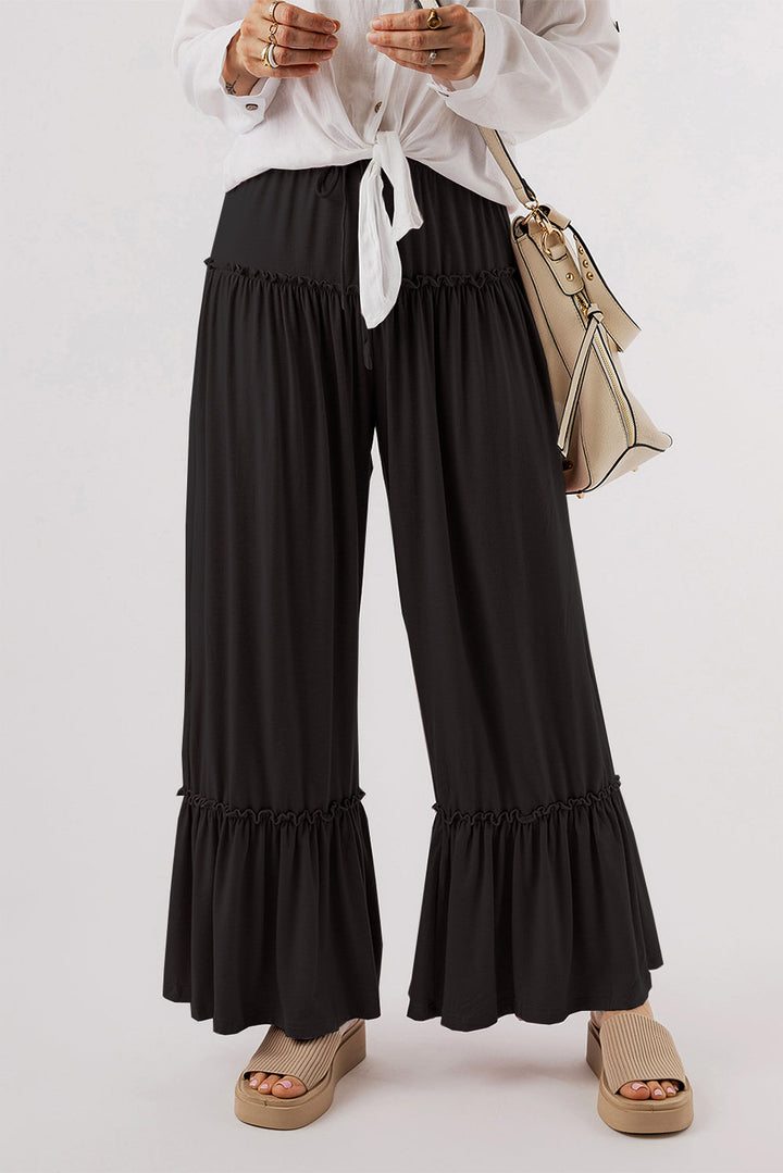 Gestrikte, Geplooide Bootcut Broek-Wijde Broeken-Calora-Zwart-S-Calora
