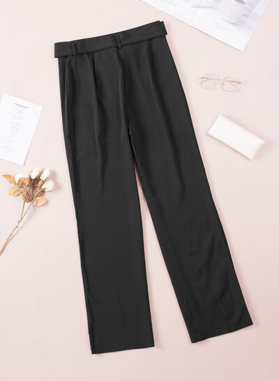 Gestrikte hoge taille rechte broek-Pantalons-Calora-Zwart-S-Calora