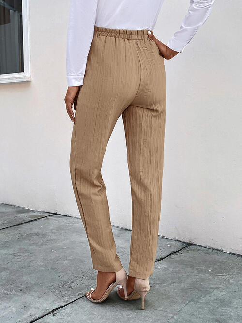 Getextureerde beige trekkoord Pantalon Broek met zakken-Pantalons-Calora-S-Calora