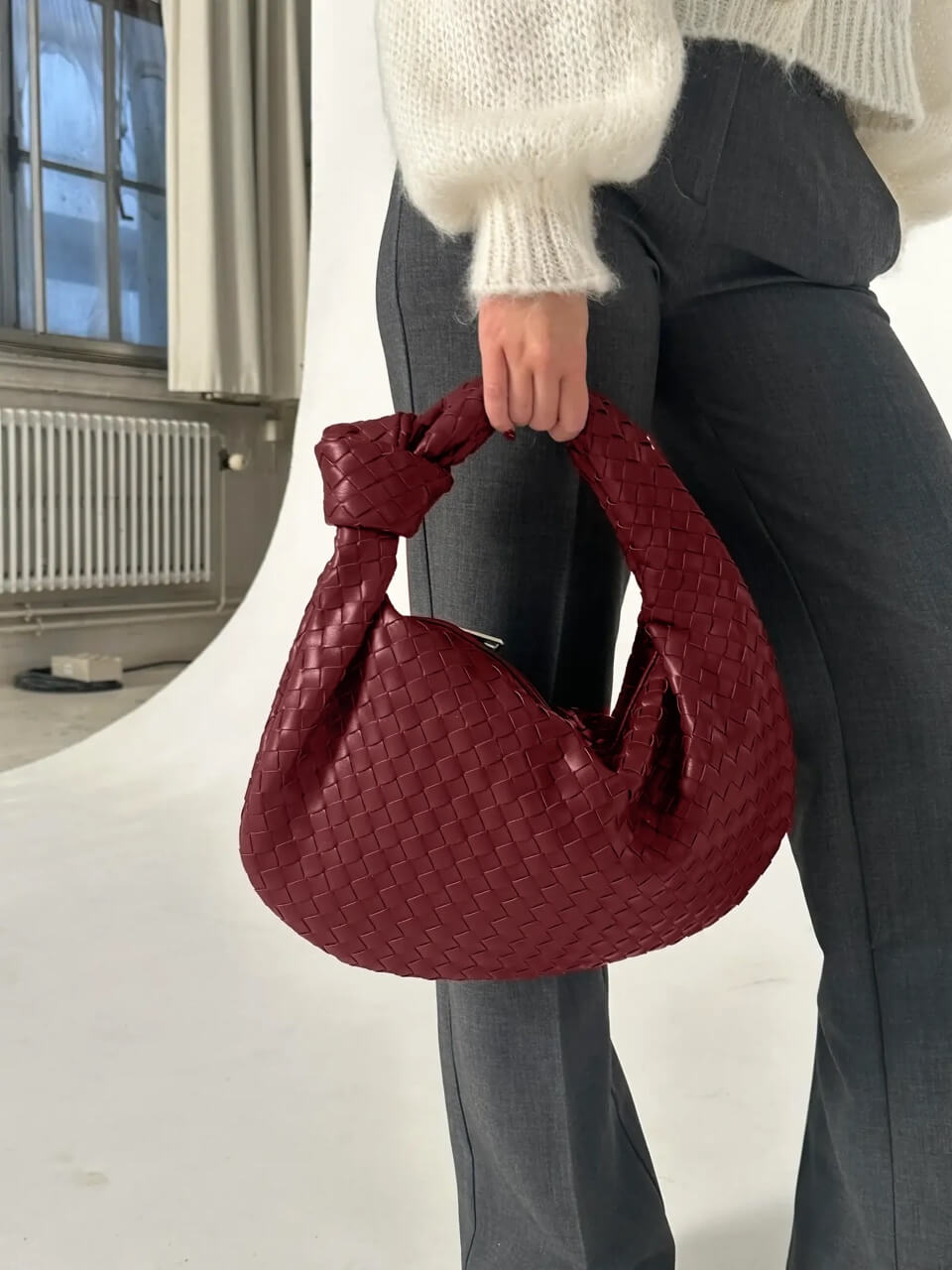 CALORA_ Gevlochten Knopen Faux Lederen Medium Tas voor Moderne Stijl