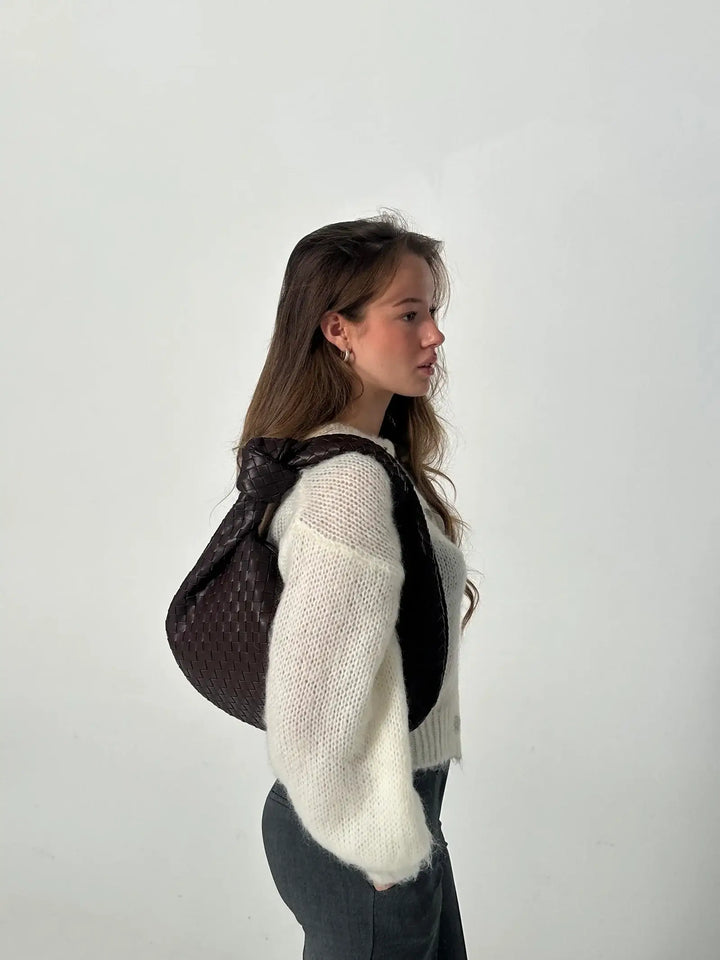 CALORA_ Gevlochten Knopen Faux Lederen Medium Tas voor Moderne Stijl