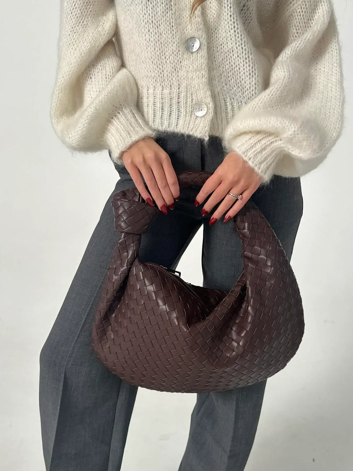 CALORA_ Gevlochten Knopen Faux Lederen Medium Tas voor Moderne Stijl