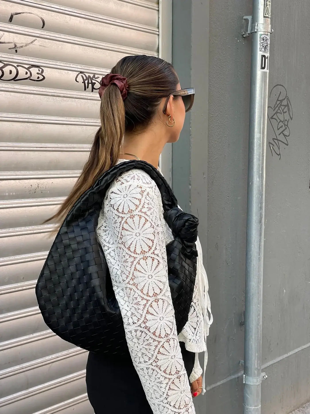 CALORA_ Gevlochten Knopen Faux Lederen Medium Tas voor Moderne Stijl