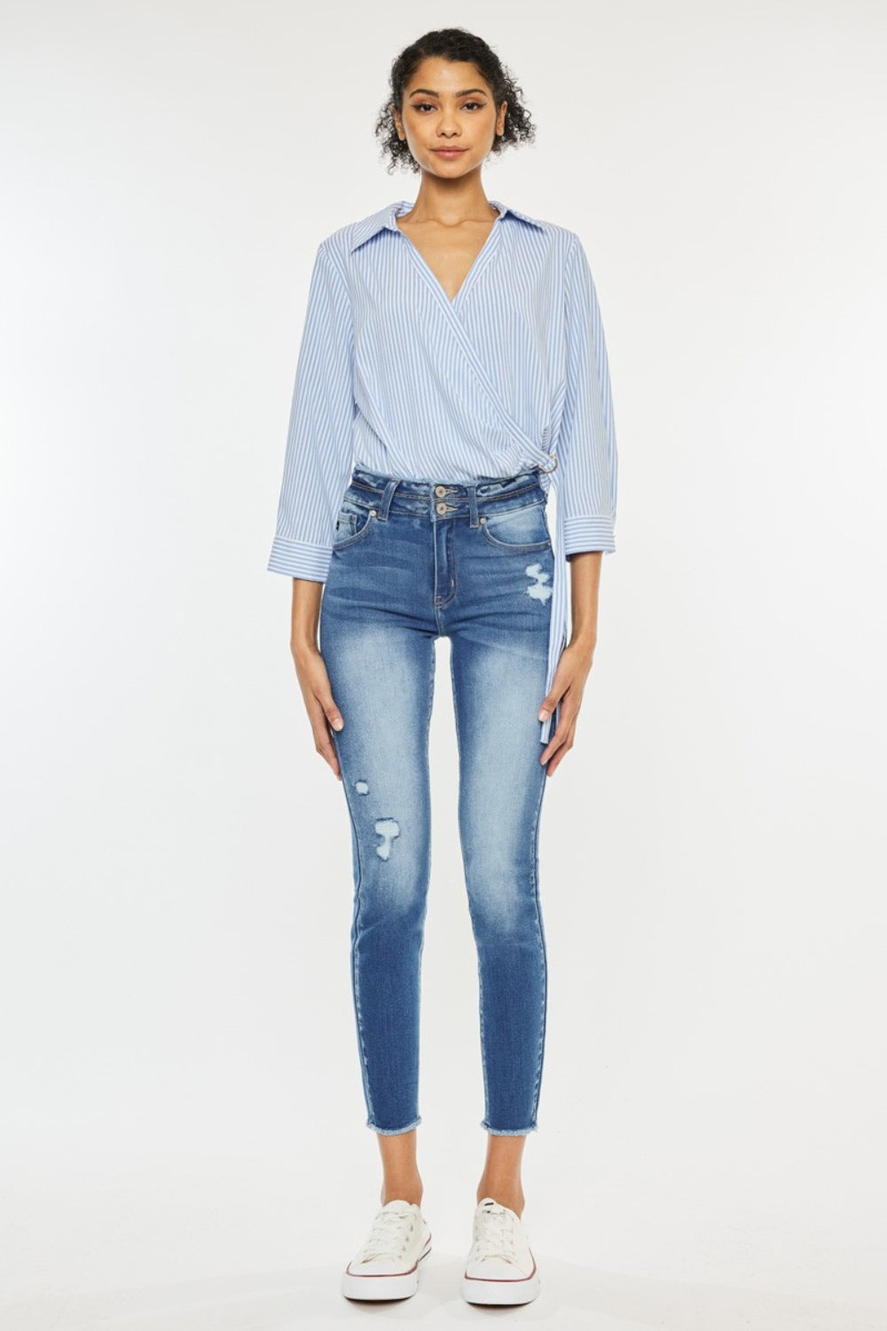 Gewassen denim skinny Spijkerbroek met ruwe rand-Pantalons-Calora-S-Calora
