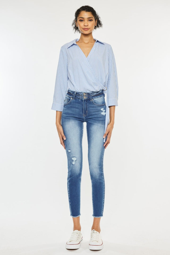 Gewassen denim skinny Spijkerbroek met ruwe rand-Pantalons-Calora-S-Calora
