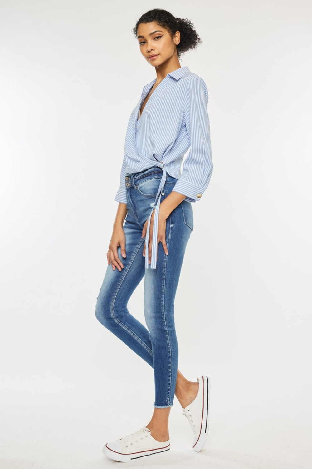Gewassen denim skinny Spijkerbroek met ruwe rand-Pantalons-Calora-S-Calora