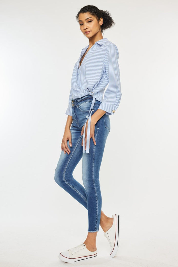 Gewassen denim skinny Spijkerbroek met ruwe rand-Pantalons-Calora-S-Calora