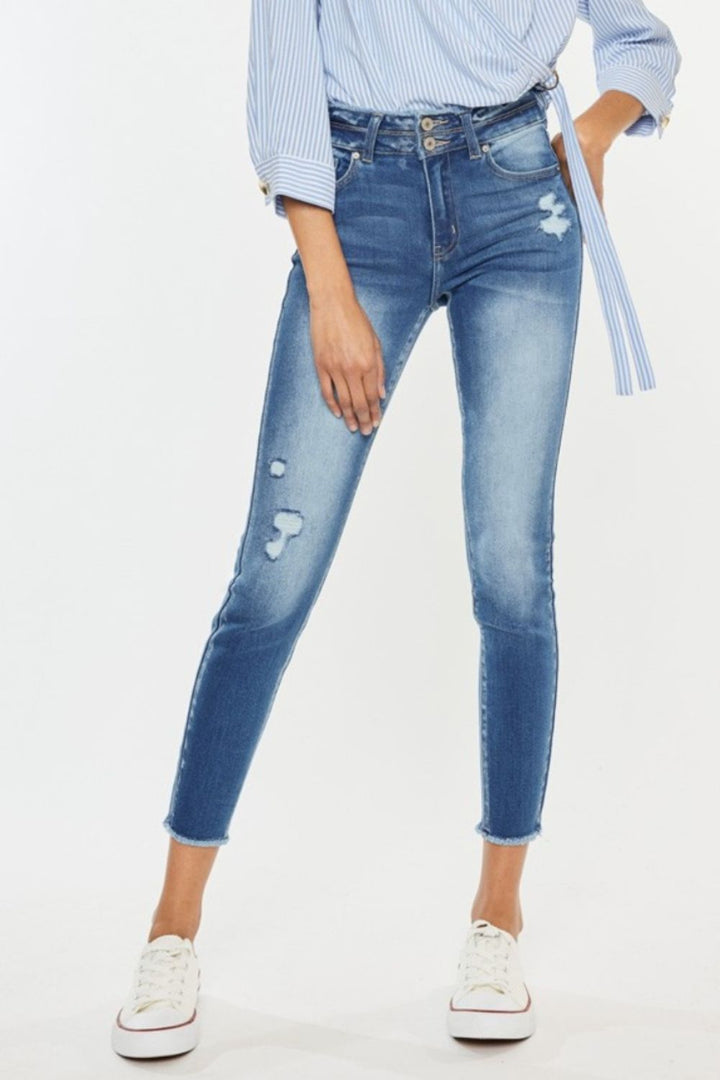 Gewassen denim skinny Spijkerbroek met ruwe rand-Pantalons-Calora-S-Calora