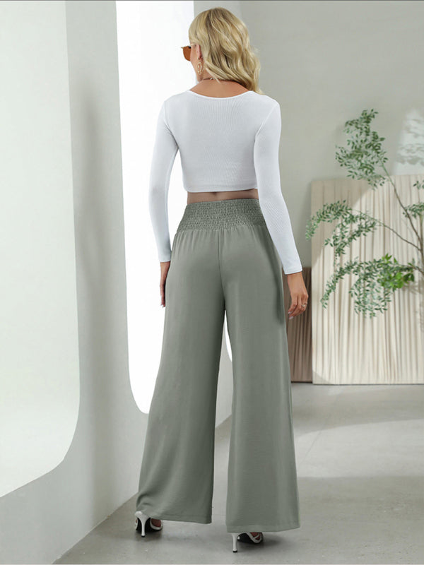 Geweven hoge taille wijde broek-Wijde Broeken-Calora-Groen-S-Calora