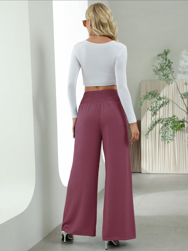 Geweven hoge taille wijde broek-Wijde Broeken-Calora-Lotuswortel Roze-S-Calora