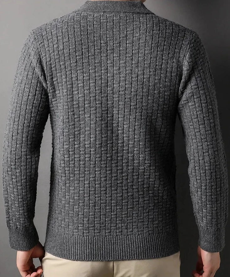 CALORA_ Geweven jacquard trui met kraag en knopen
