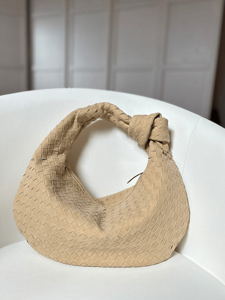 CALORA_ Geweven Suède Handtas Medium met Knoopdetail