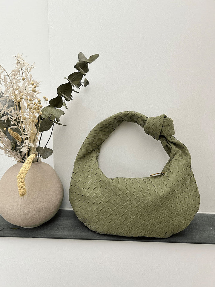 CALORA_ Geweven Suède Handtas Medium met Knoopdetail