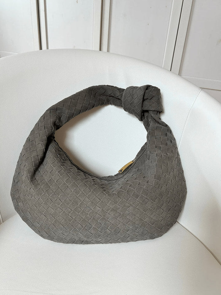 CALORA_ Geweven Suède Handtas Medium met Knoopdetail