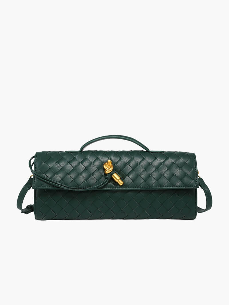 CALORA_ Geweven Vegan Leren Handtas met Knoopsluiting