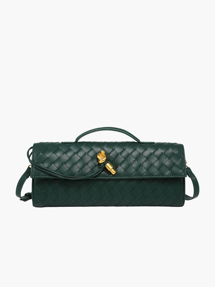CALORA_ Geweven Vegan Leren Handtas met Knoopsluiting