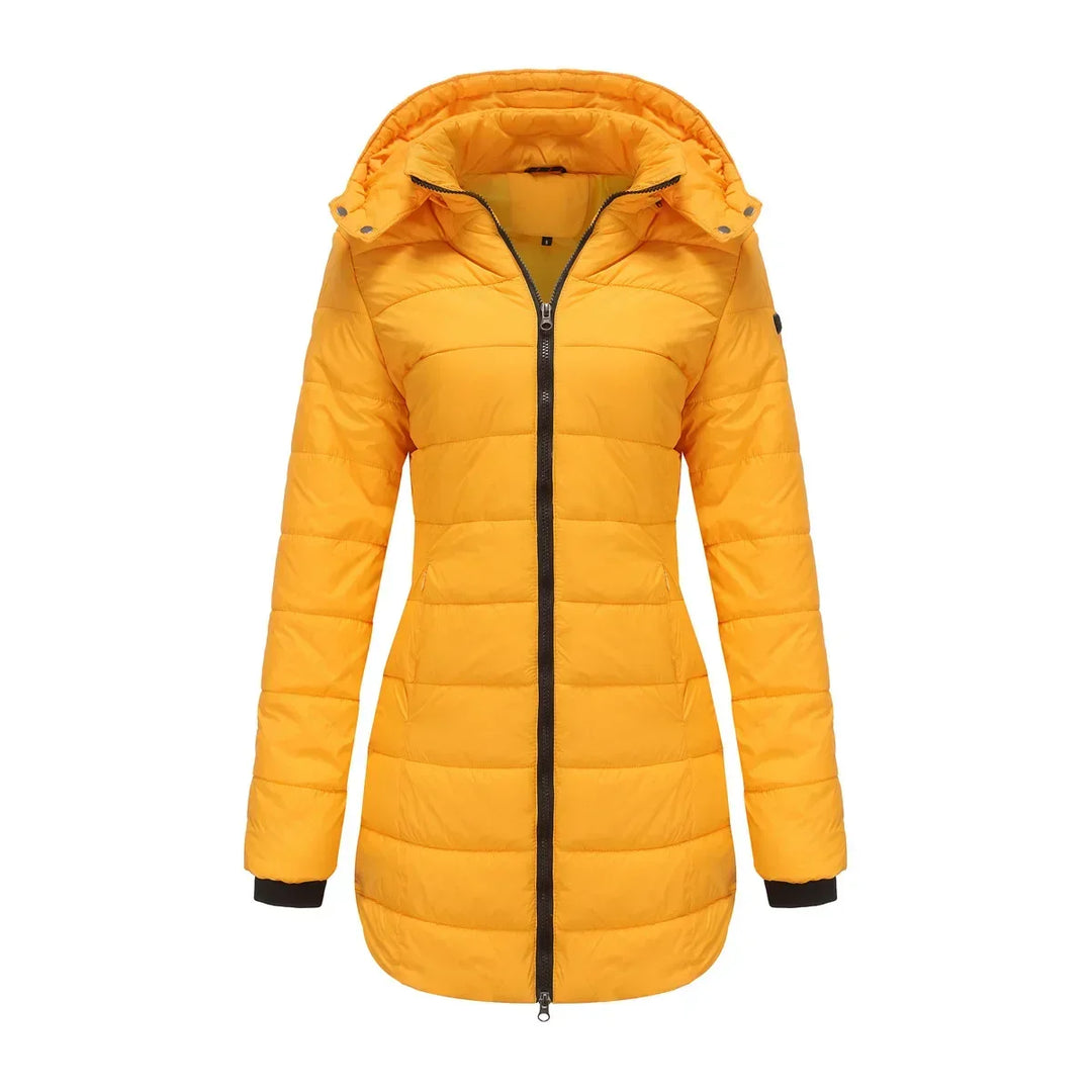 Ginevra | Winterjas voor dames met afneembare gewatteerde capuchon-Zomer Jassen-Calora-Geel-S-Calora