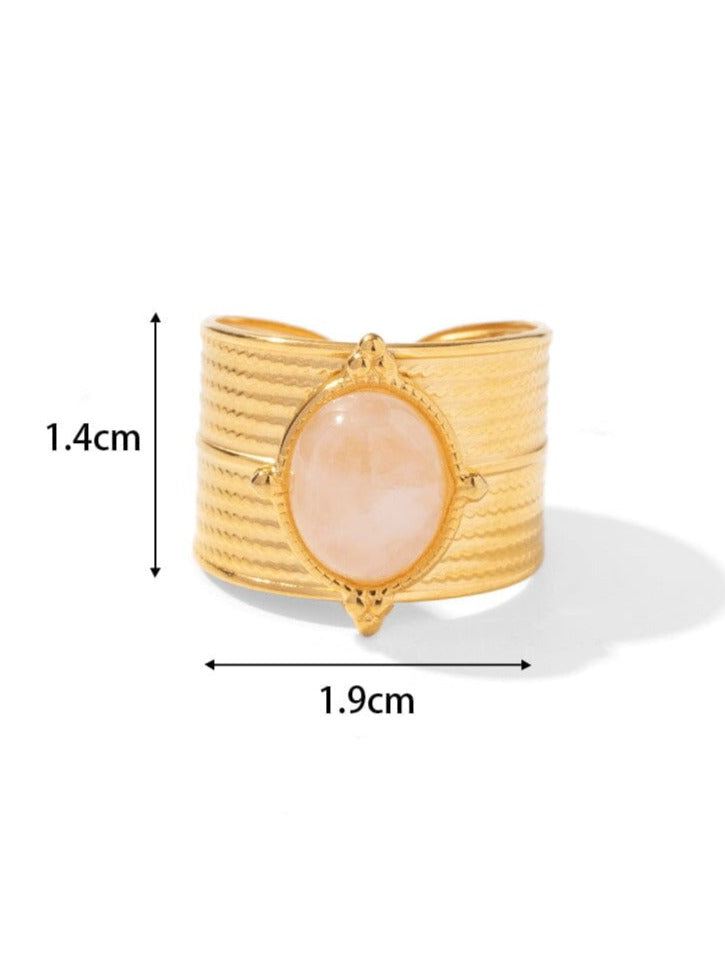 Glad Gouden Geplateerde Ovalen Steen Verstelbare Open Ring-Ringen-Calora-Roze-Calora