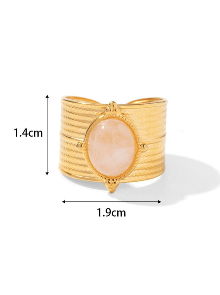 Glad Gouden Geplateerde Ovalen Steen Verstelbare Open Ring-Ringen-Calora-Roze-Calora