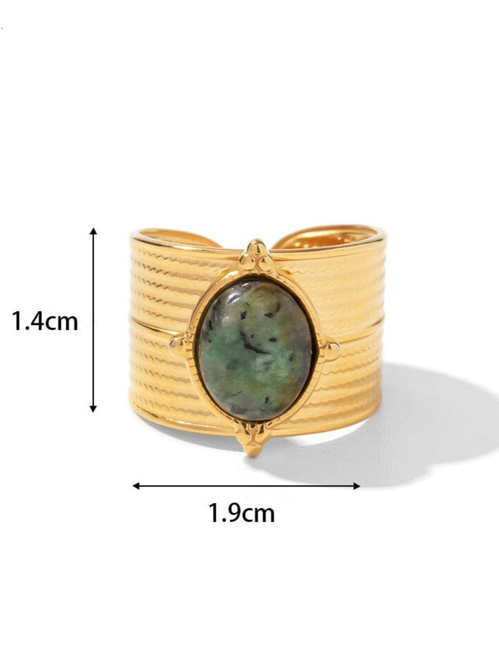 Glad Gouden Geplateerde Ovalen Steen Verstelbare Open Ring-Ringen-Calora-Turquoise-Calora