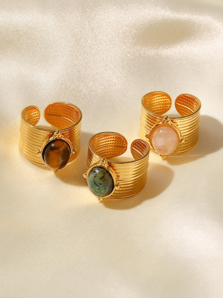 Glad Gouden Geplateerde Ovalen Steen Verstelbare Open Ring-Ringen-Calora-Turquoise-Calora