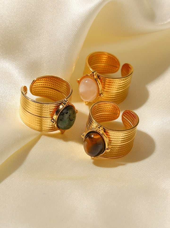 Glad Gouden Geplateerde Ovalen Steen Verstelbare Open Ring-Ringen-Calora-Turquoise-Calora