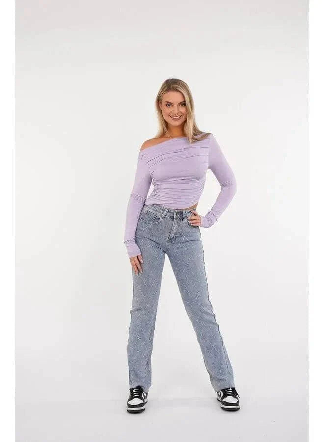 CALORA_ Glamoureuze Denim Jeans met Diamantdetails voor Vrouwen
