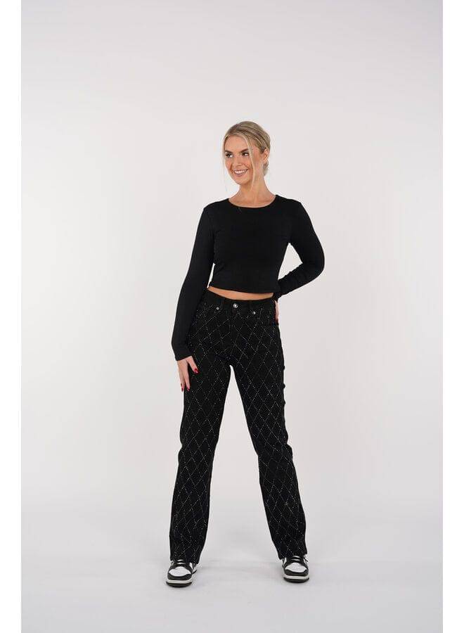 CALORA_ Glamoureuze Denim Jeans met Diamantdetails voor Vrouwen