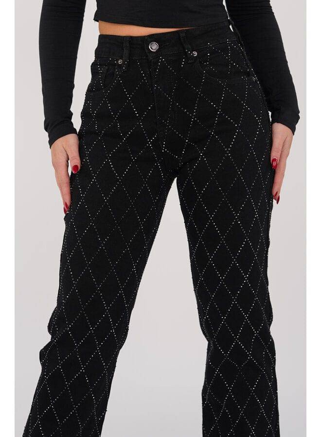 CALORA_ Glamoureuze Denim Jeans met Diamantdetails voor Vrouwen