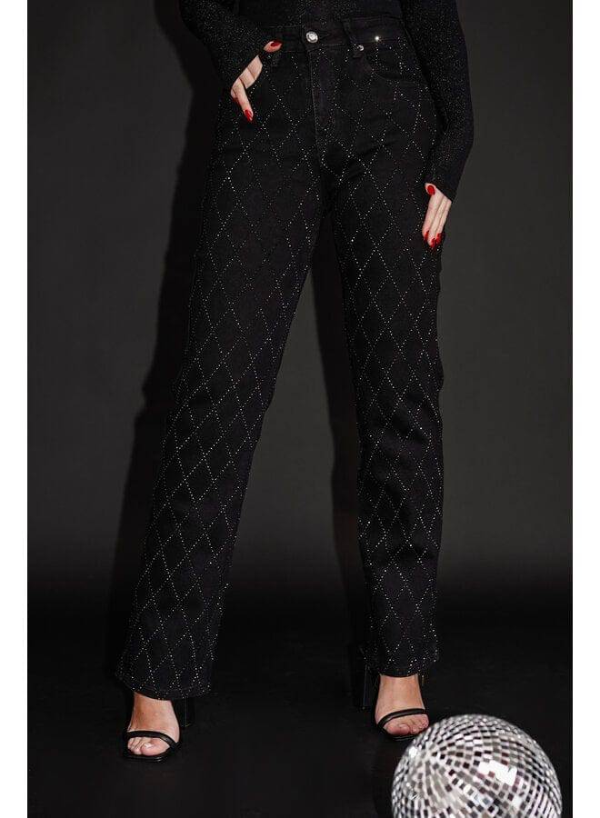 CALORA_ Glamoureuze Denim Jeans met Diamantdetails voor Vrouwen